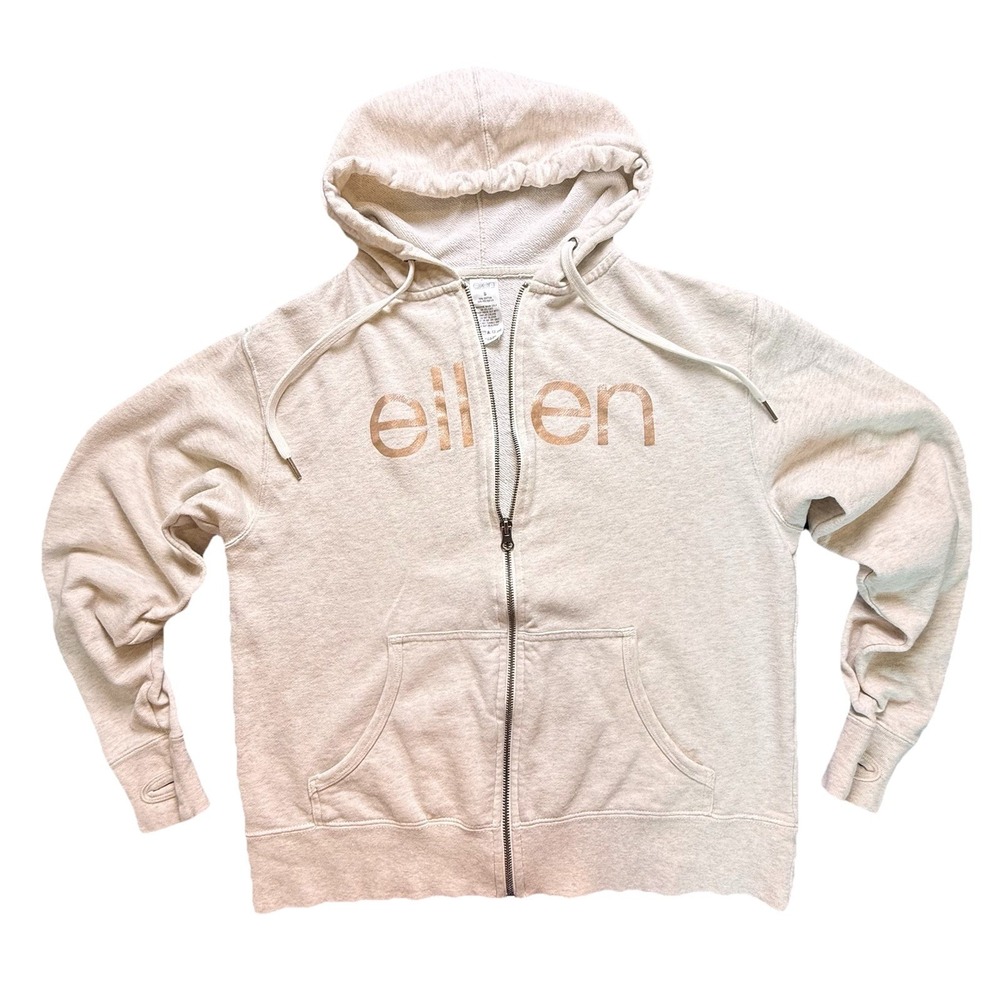 Ellen Degeneres Be Kind To One Another Hoodie Sweater Women's Small Zip Up Cream